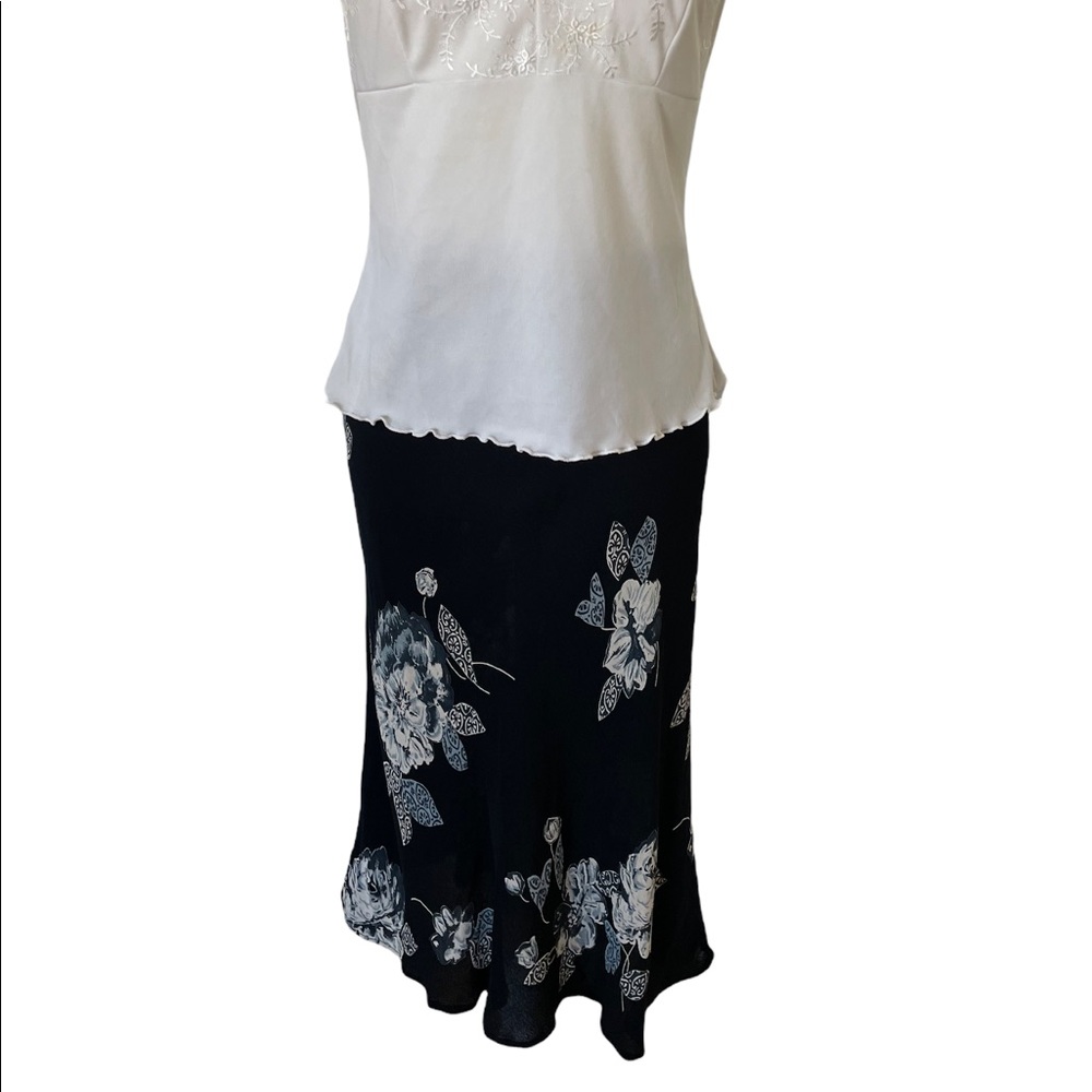 VINTAGE FIELD GEAR DARK FLORAL SLIP SKIRT Sheer Chiffon Flowered Pull-on, size L - Picture 4 of 8